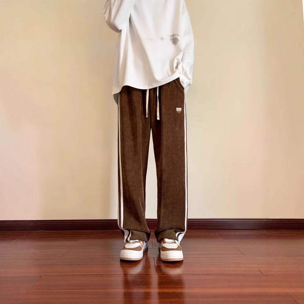 灯芯绒美式男士休闲裤复古休闲裤男加厚春秋季高街范垂感条纹直筒