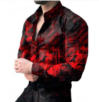 2023 Europea y América primavera nuevos hombres 3D impreso personalizado de solapa casual Camisa de manga larga de los hombres más tamaño camisa de los hombres