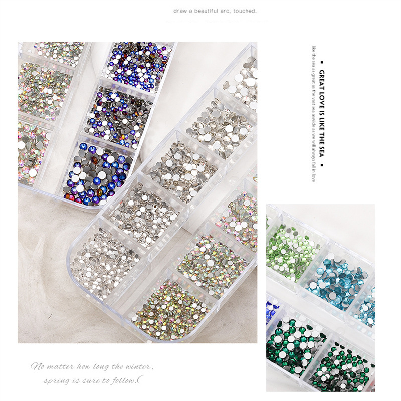 12-rejilla en caja alta plata uñas plana rhinestone joyería transparente AB color diamante llama diamante nail joyería fábrica al por mayor