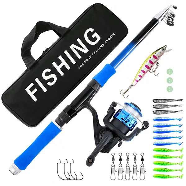 New cross-border fishing rod, blue lure rod, complete set for outdoor sports and travel, portable fishing rod, supplied by TEMU for foreign trade