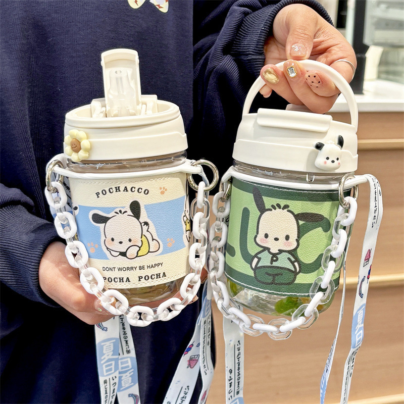 Cute plastic water cup for children and students Ins high-value new portable high-temperature resistant large-capacity cup with straw