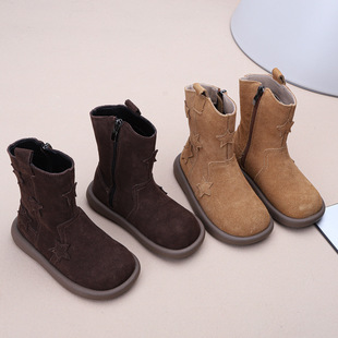 Girls' Leather Boots 2025 Autumn New Mid-Calf Children's Boots Fashion Versatile Casual Martin Boots for Girls