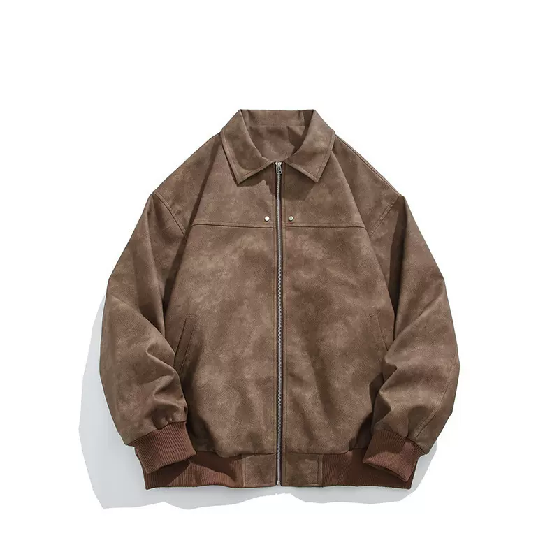 秋季新款美式复古潮流pu皮衣男生同款水洗做旧帅气机车皮夹克外套