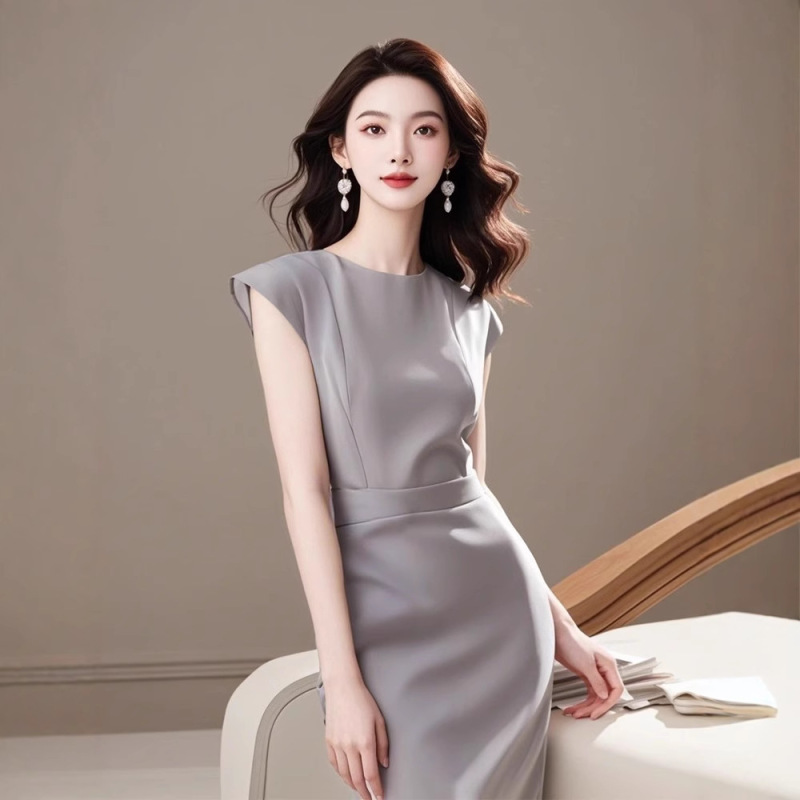 8294 strong aura women's clothing French temperament high-end sense simple generous decent formal occasions gray dress 8294 strong aura women's clothing French temperament high-end sense simple generous decent formal occasions gray dress