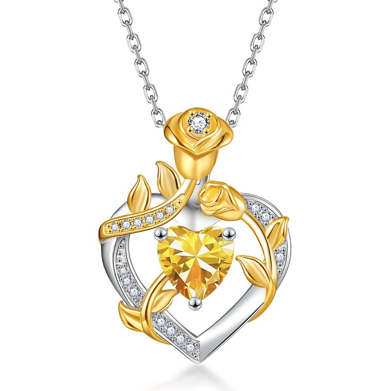 Europa y América Cross-border piedra rosa amor color tesoro collar colgante S925 plata con incrustaciones de diamantes cadena de clavícula mujer