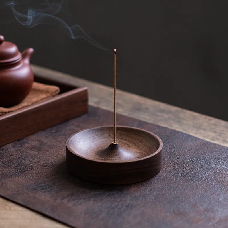 North American Household Incense Round Base Line Incense Burners Tea Ceremony Incense Black Walnut Solid Wood Handmade