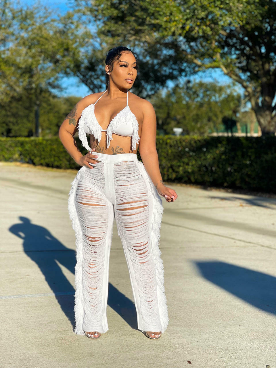 Women's Clothing summer new women's sexy tassel knitted pants suit_voghion.com