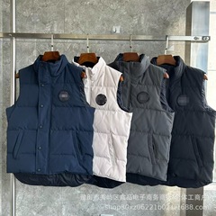 莆田纯原大鹅羽绒马甲外套立领黑标斜口袋男女款潮流百搭坎肩外套