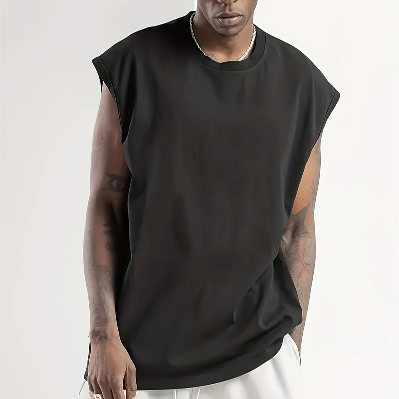 Cross-border exclusive for 2025 summer sports solid color men's niche waistcoat fashion casual sleeveless T-shirt clothes