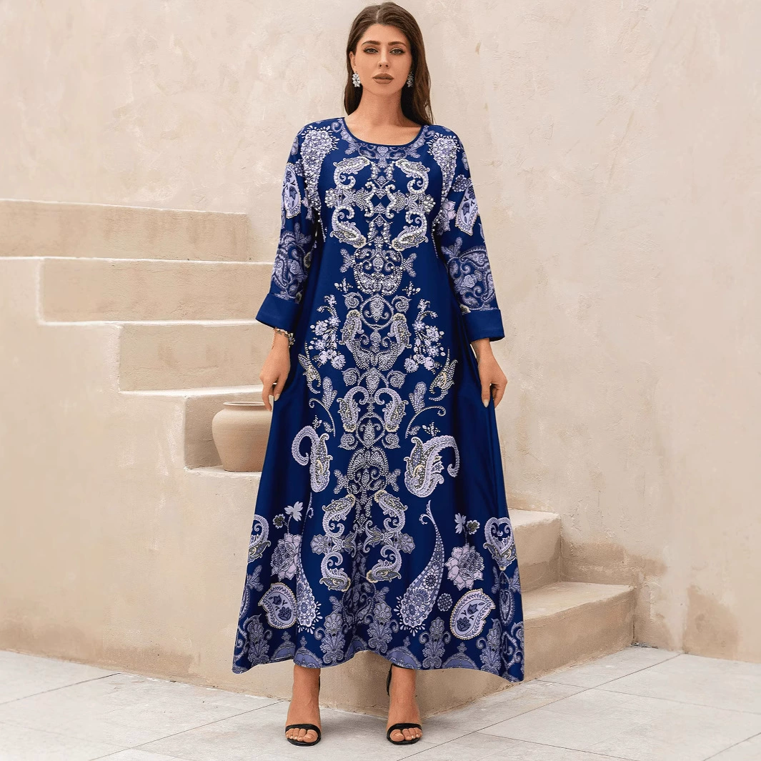 Абайя для трансграничной торговли, длинное женское платье в стиле Ближнего Востока с камнями и жемчугом, арабское мусульманское платье-роба