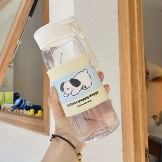 水杯便捷式汪汪玻璃杯可爱学生便携带杯套小清新简约杯一件代货热