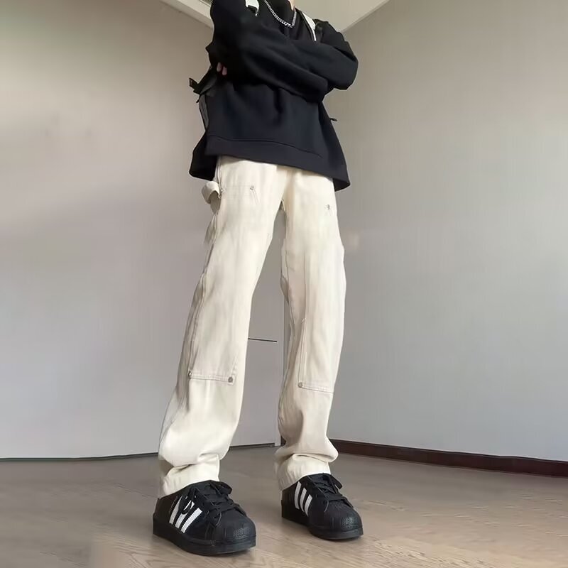 creamy-white Carhart B01 Logging Pants Men's vintage American-style Vibe Crane Pants Micro Straight Jeans