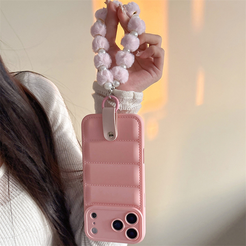 Puffer Jacket Style Phone Case With Lanyard For Iphone Series_voghion.com