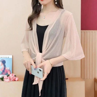 单套装大码胖MM秋季防晒开衫披肩配连衣裙外搭罩衫薄短款两件套欧