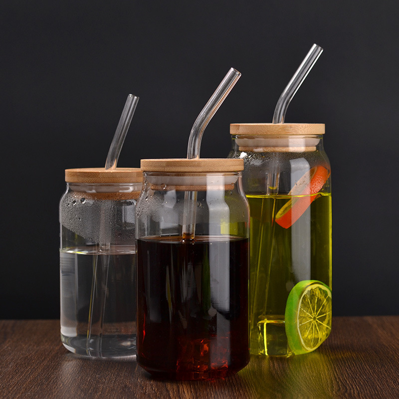 Minimalist Instagram-style large-capacity glass straw cola cup with lid, heat-resistant high-borosilicate juice beverage coffee cup