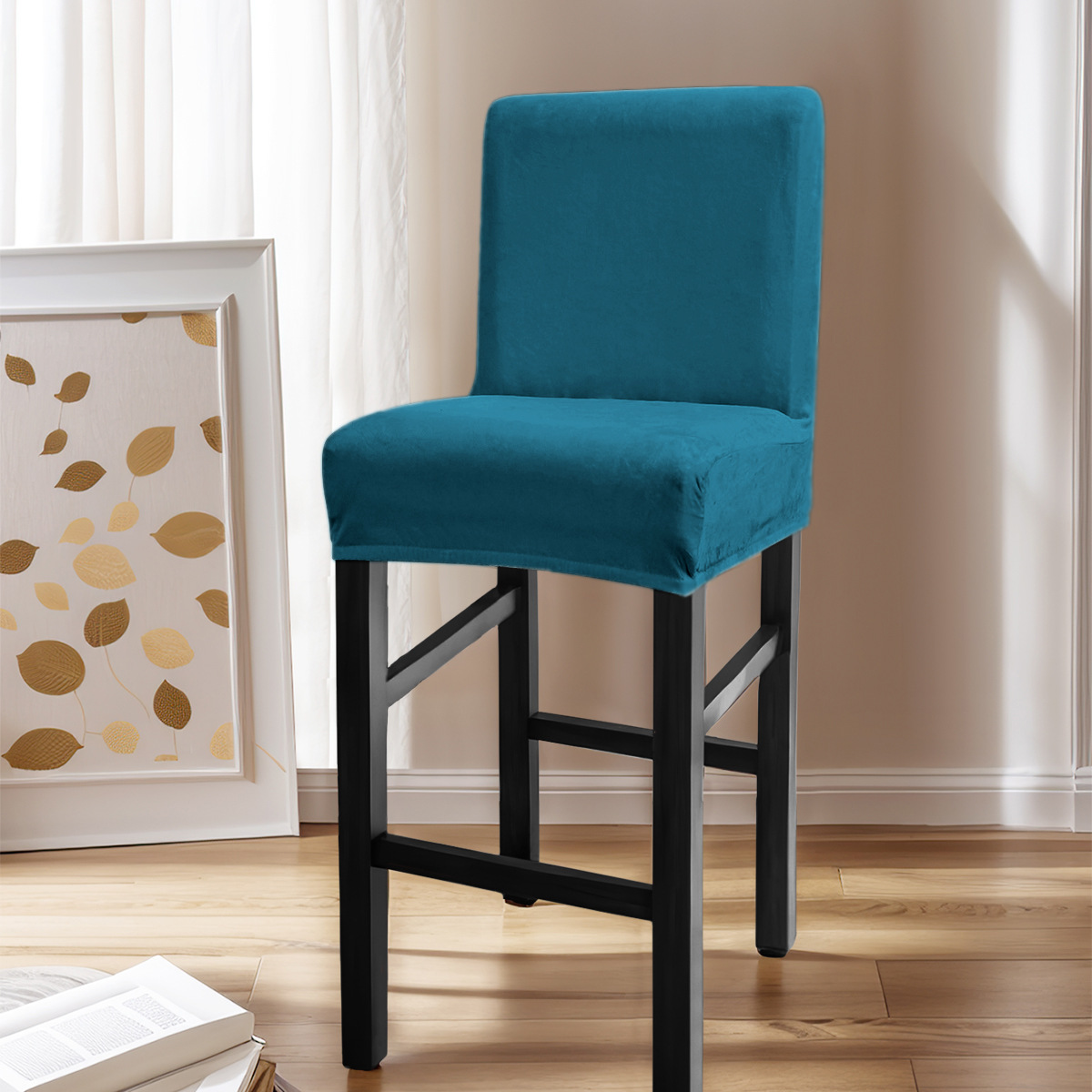 Amazon transfronterizo color sólido elástico plata silla cubierta polvo bar restaurante cubierta de silla de espalda baja temu