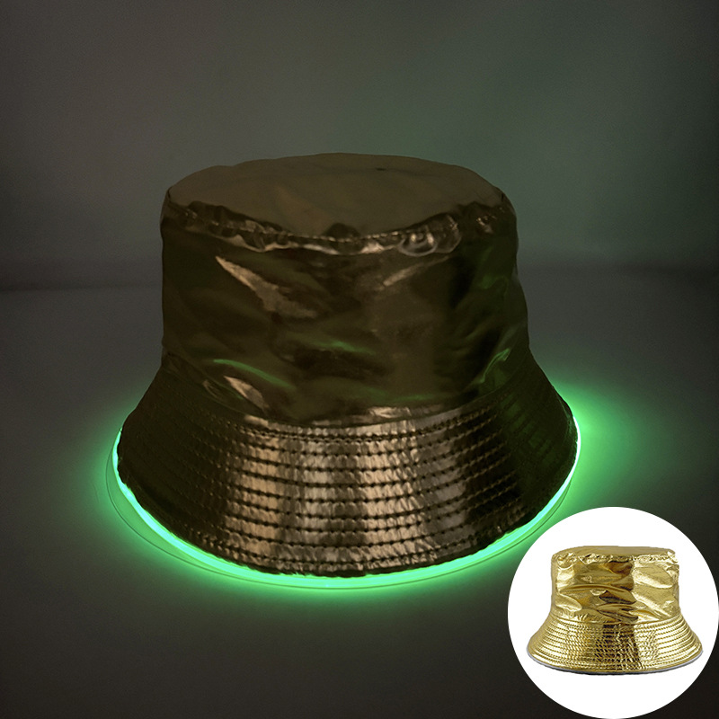 Transfronterizos europeos y estadounidenses adultos LED iluminado sombrero de pescador logotipo bordado sombrero de bañera sombrero hombre y mujer sombrero solar superior plana de color sólido