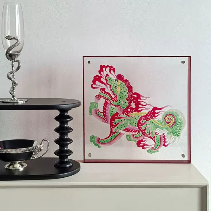 态生活国潮手工麒麟皮影装饰画非遗文化摆台客厅软装摆件乔迁礼物