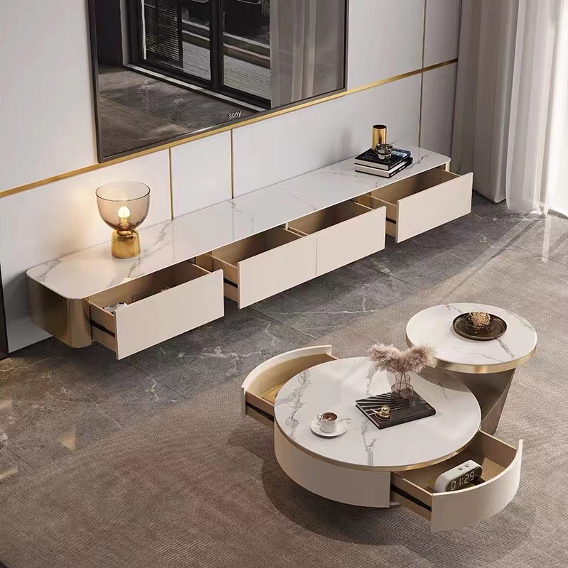 Italiano de lujo moderno simple tabla de mesa de mesa de roca tamaño redondo combinación con cajón diseñador creativo de sala de estar para el hogar