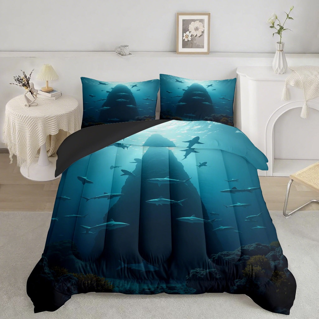 TEMU / JIT transfronterizo animal marino pequeño delfín tortuga impresión digital 3D 180gms colcha almohada set