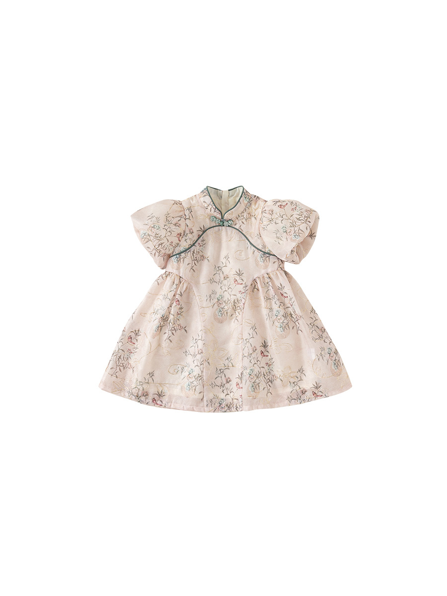 Babycity falda de manga abullonada para niños verano ropa para niños vestido de bebé estilo nacional niña vestido cheongsam Q24101