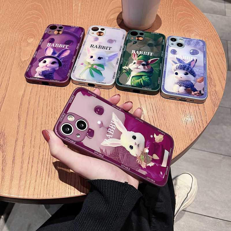 新年兔子玻璃壳适用iPhone14手机壳金属漆全包苹果13软边12保护套