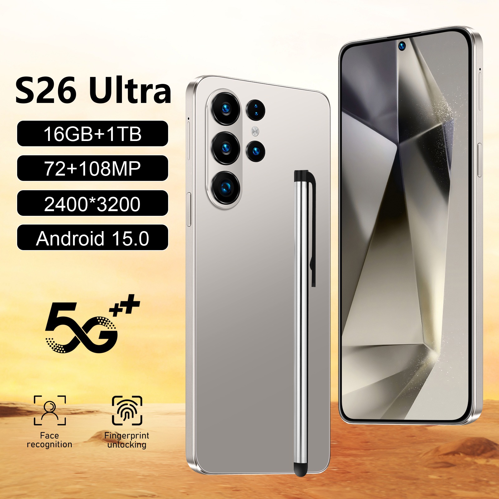 TK explotó teléfono móvil transfronterizo S26Ultra 3 + 32GB 7.3 pulgadas 4G Android 15 pluma externa para teléfonos inteligentes