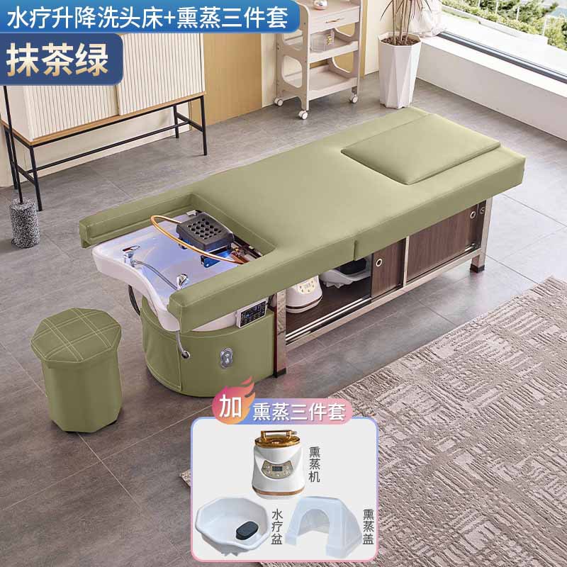 Cama de lavado de cabello de masaje eléctrica multifuncional con calentador de agua de fumigación para terapia de pies para barbería de circulación de agua para salón de cuidado de cabello