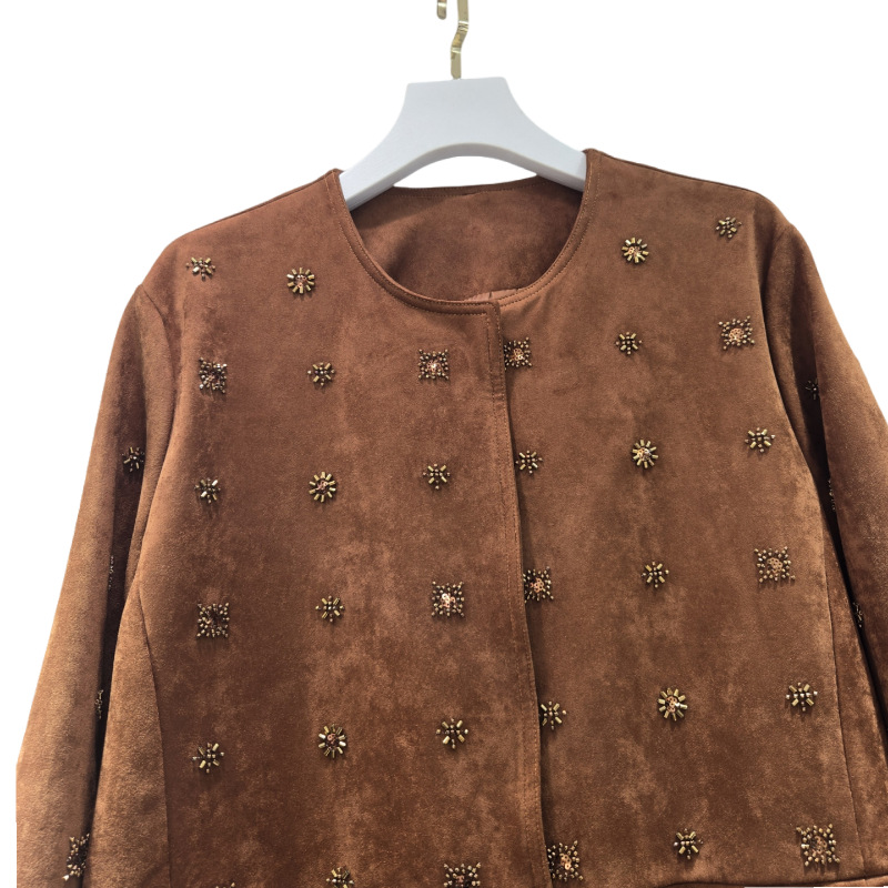 Chaqueta Casual con Cuentas Cuello Redondo, Bordado con Cuentas para Otoño e Invierno image 3