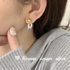 韓國ins同款耳飾 S925純銀弧形分色圓珠耳環 簡約氣質小眾設計女