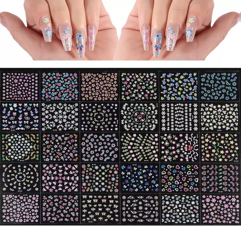 Popular Colorful Flower Nail Stickers Set of 30 Pieces, Fresh and Cute Small Size Children's Nail Art Stickers Popular Colorful Flower Nail Stickers Set of 30 Pieces, Fresh and Cute Small Size Children's Nail Art Stickers