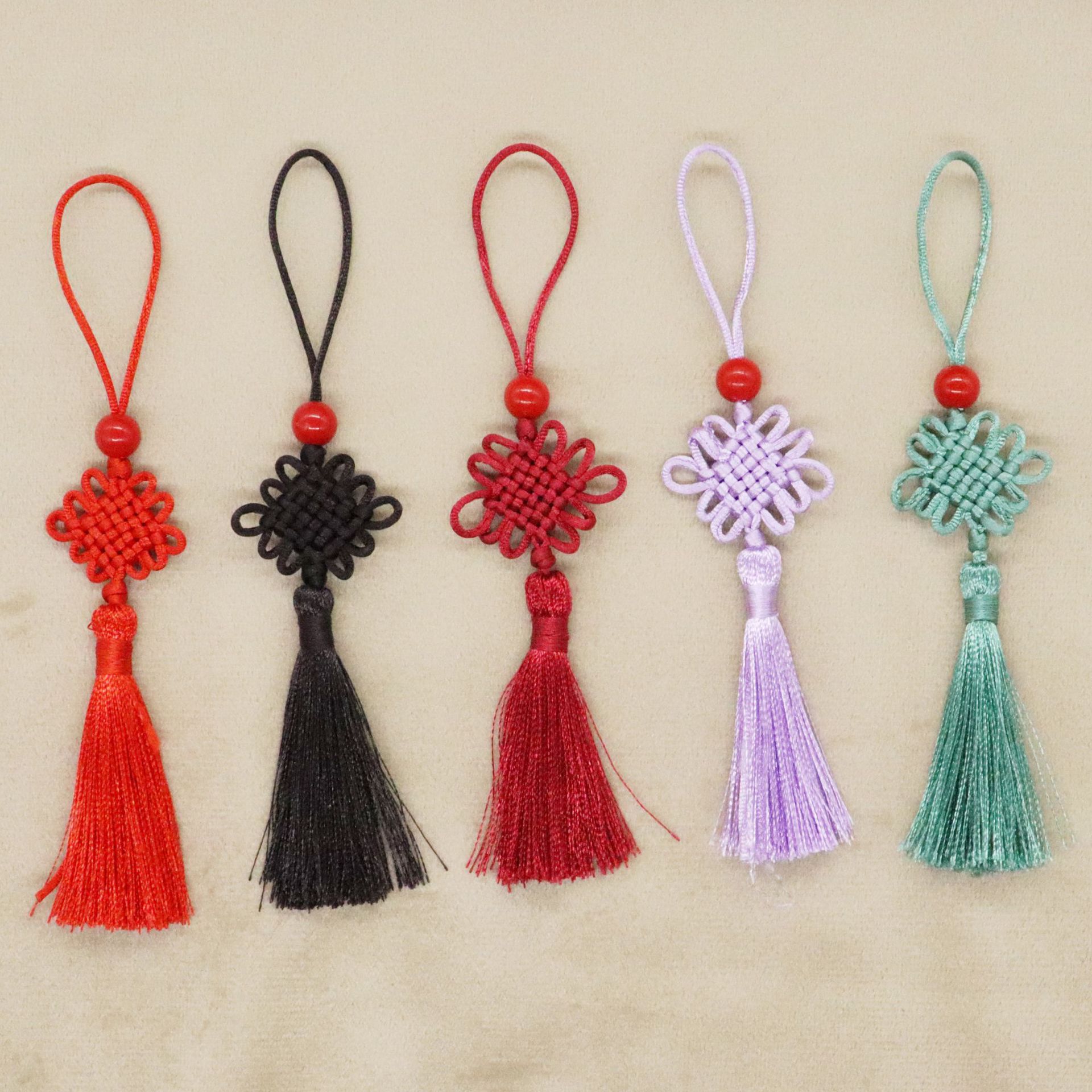 6cm Tassel No. 7 Thread Six-Panel Small Chinese Red Bead Bookmark Tassel Sachet USB Drive Chinese Style Hanging Tassel Pendant