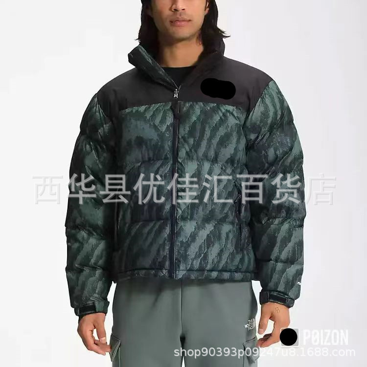外贸北家棉服印花款男女情侣图案冬季面包服加厚拼接款短款面包服
