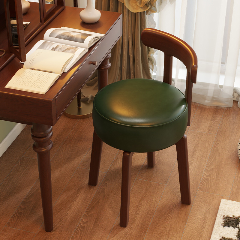 Vintage-style dressing chair, solid wood, rotatable makeup chair, girls' bedroom dressing table chair with backrest, retro stool, light luxury