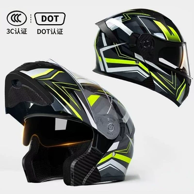 Motosiklet kaskı (dəbilqə) — Vehicle Off-Road Riding Safety Helmets - black-and-green-arrow-dot3c-certified-hd-mirror-m54-56-head-circumference