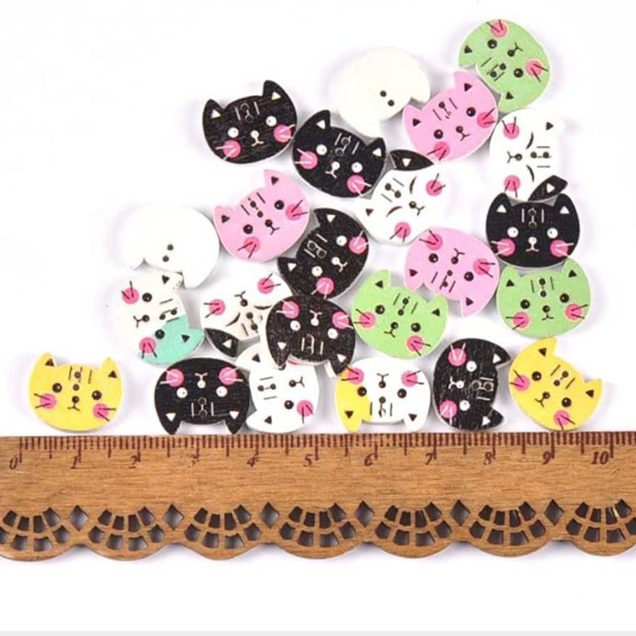 可爱卡通彩色小猫纽扣 儿童毛衣装饰木纽扣 小猫木纽扣
