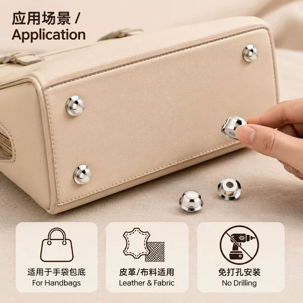 Magnetic buckle for bags, no-drill handbag and bag foot, silver metal bag buckle, luggage hardware accessories, wholesale from the manufacturer