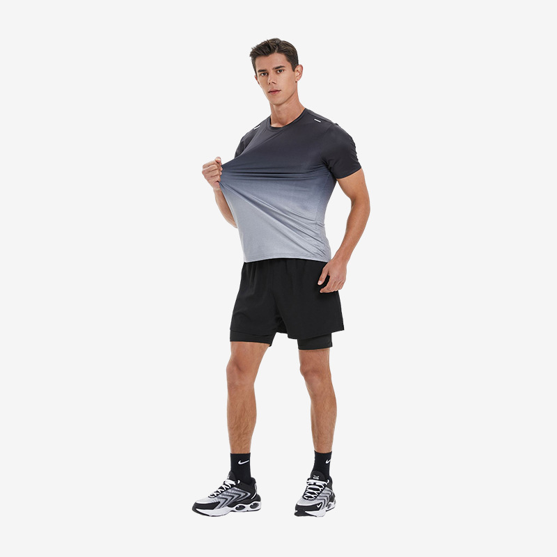 Summer sports short sleeve men's quick-drying stretch breathable wicking round neck muscle running fitness outdoor leisure T-shirt men