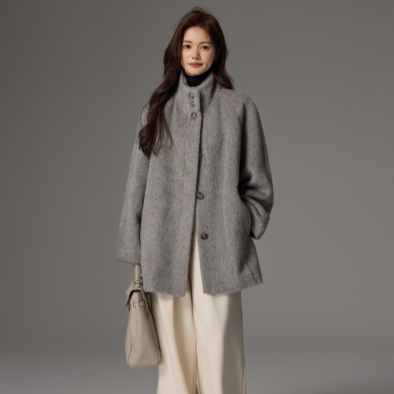 Super Nice Double-Sided Alpaca Outwear Women's Stand Collar New Autumn and Winter High-End Mid-Length Wool Outwear