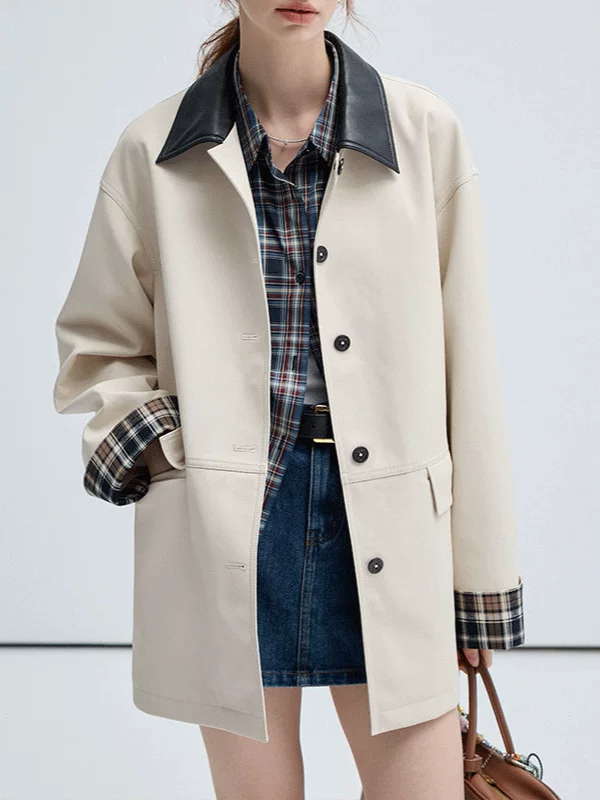 Autumn trench coat, polyurethane jacket for leisure