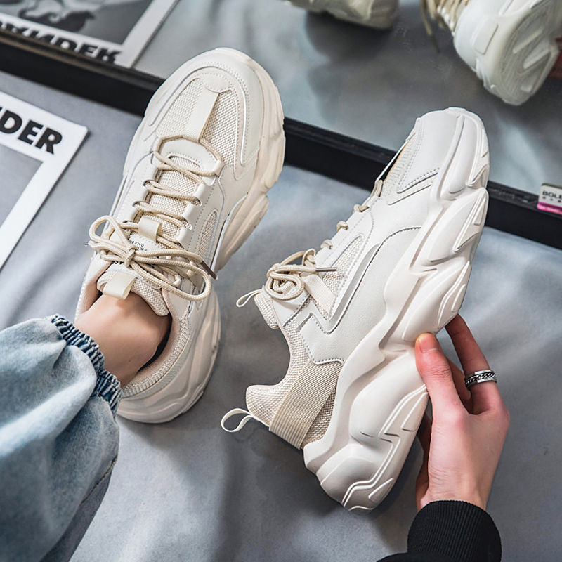 Winter Breathable Men's Shoes 2025 New Trendy Mesh Sports Running Casual Height-Increasing Wear-Resistant White Dad Sneakers