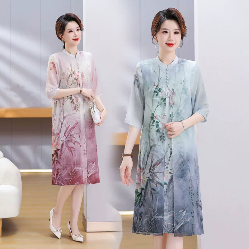 Мама новый китайский стиль юбка свободная леди улучшенная юбка чонсам среднего и пожилого возраста платье высокого класса женское лето