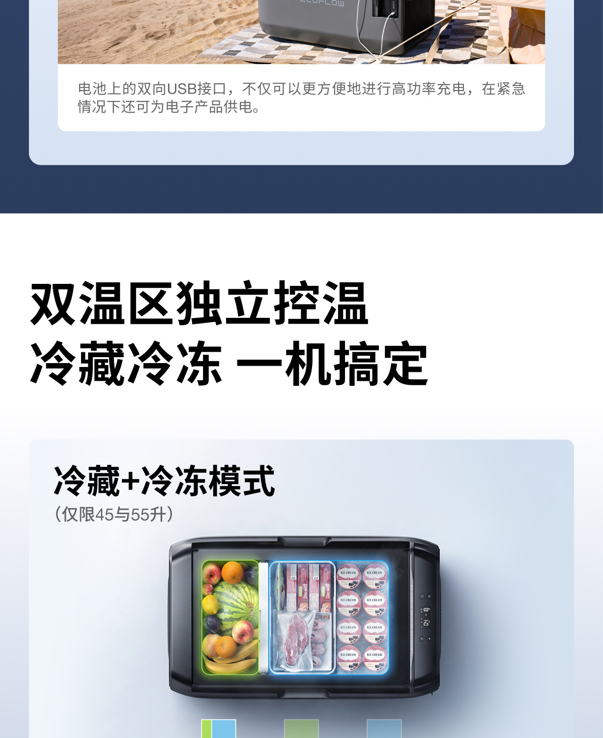 Ef Ecoflow Zhenghaoling Classic Outdoor Car Refrigerator with Dual Temperature Zones for Refrigeration and Freezing ±20 ℃