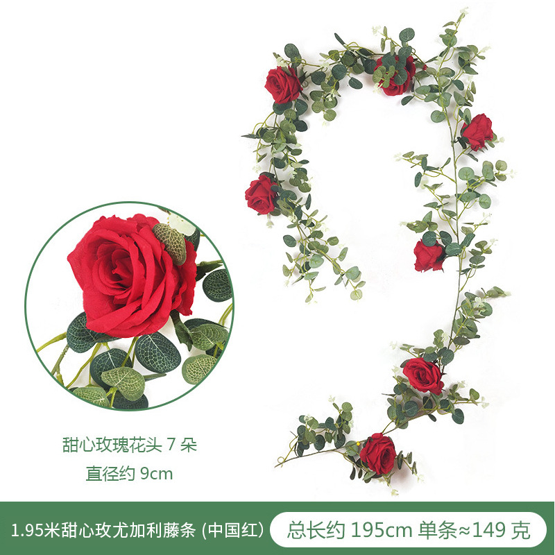 Amazon eucalipto Rose vid boda decoración del hogar artificial peonía Camelia dinero hoja flor artificial vid