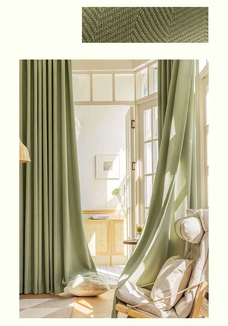新款雪尼尔人字纹高温定型窗帘现代简约轻奢成品客厅卧室遮光布帘详情15