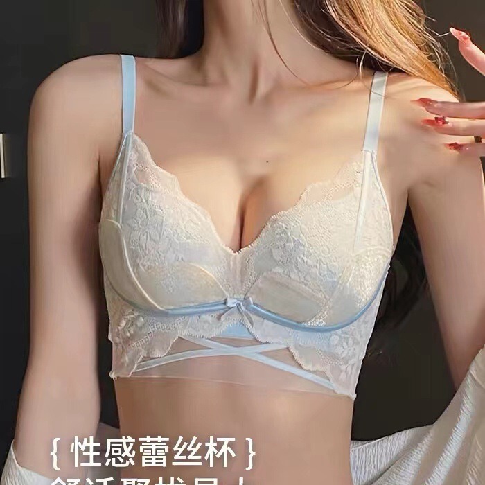 8136 Sexy Light Transparent Exquisite Lace Modal Mulberry Silk Bacteriostatic Non-rimmed Bra Set
