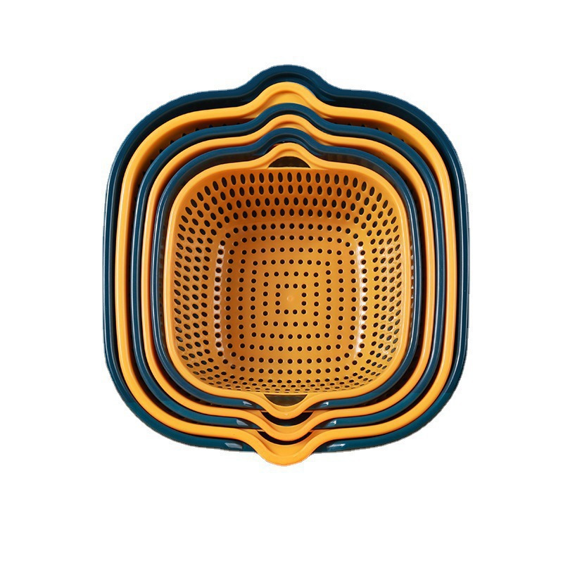 Cesta de drenaje de seis piezas de doble cocina sala de estar multifuncional frutas y verduras dos capas de lavar verduras azules almacenamiento de lavar verduras