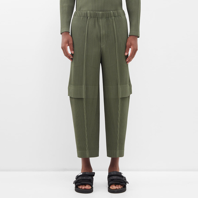 Miyake Clothing Cargo Pants Pleated Men's Army Green Cropped Pants Men's Summer Casual Loose Japanese Style Jf144