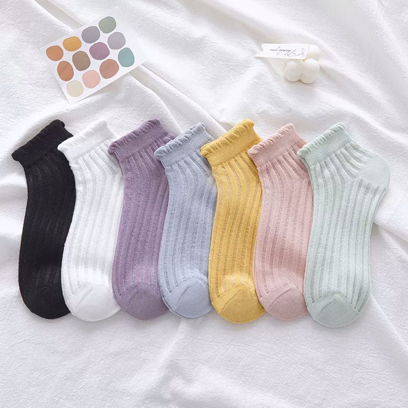 Women's Short Socks Summer Thin Breathable Boat Socks Cute Lace Crystal Stockings Ins Trendy Solid Color Versatile Summer