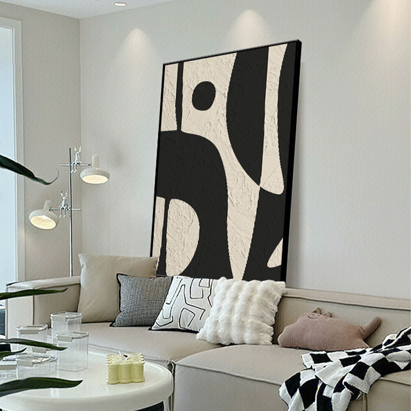 Black and White Minimalist Living Room Decorative Painting Abstract Modern Sofa Background Wall Large Floor Painting Advanced Hallway Hanging Painting